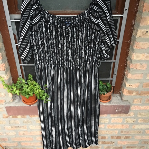 City Chic stripe play midi smocked black white NWT - Picture 2 of 8